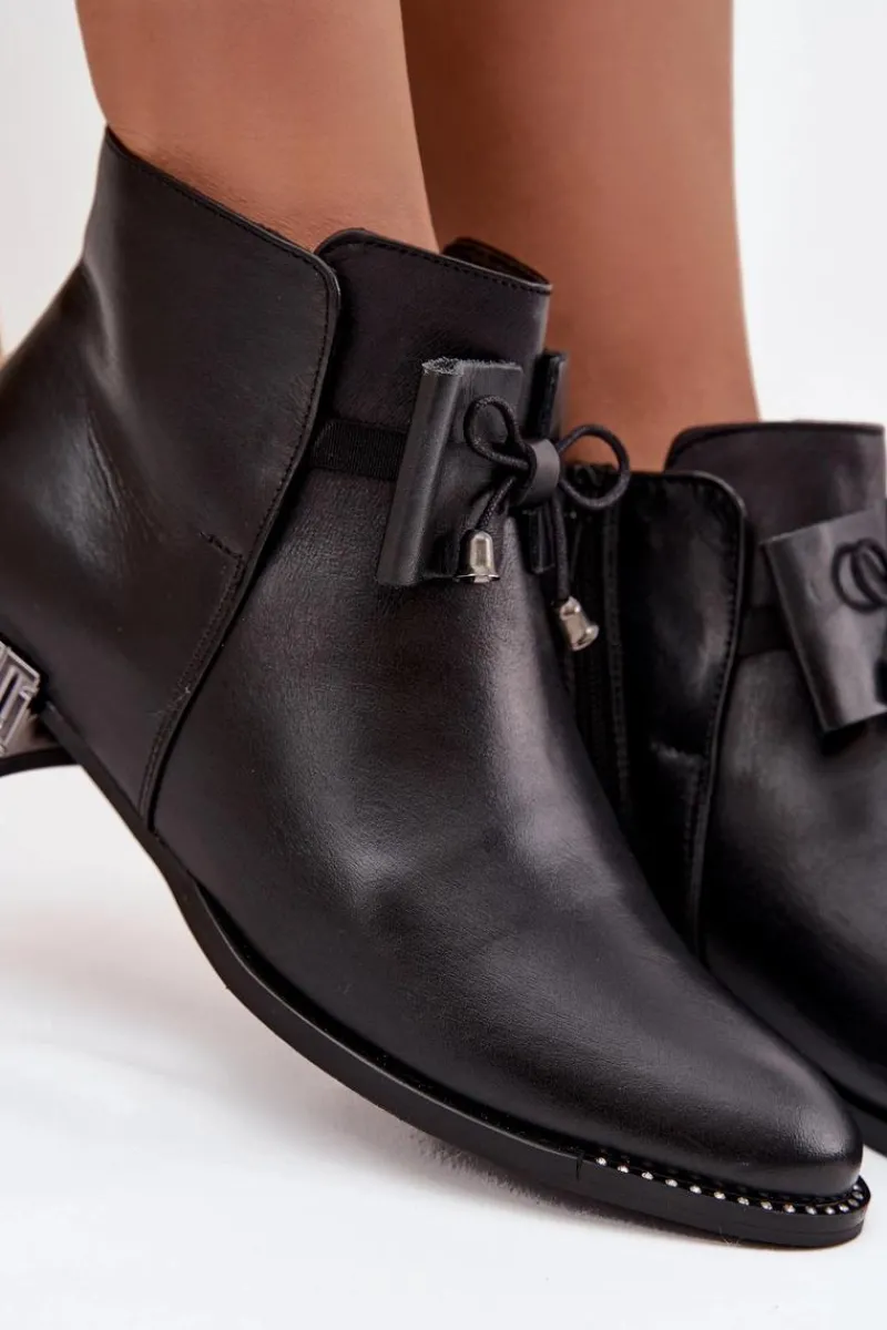 Online Zazoo Botki Damskie Z Naturalnej Skóry Na Niskim Obcasie 1396 Czarne