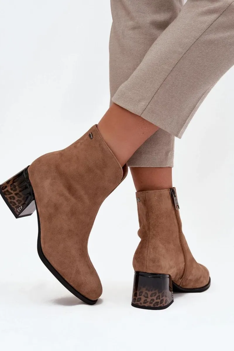 Botki Ocieplane|Botki Skórzane>Buty damskie Vinceza Botki Damskie Z Naturalnego Zamszu Na Obcasie Ocieplane Vinceza 66806 Camel Beżowy