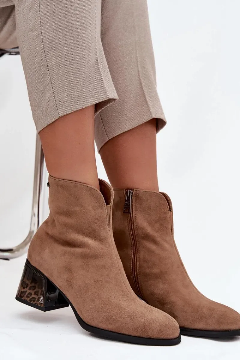 Botki Ocieplane|Botki Skórzane>Buty damskie Vinceza Botki Damskie Z Naturalnego Zamszu Na Obcasie Ocieplane Vinceza 66806 Camel Beżowy