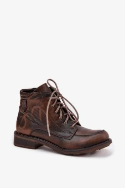 Maciejka Botki Damskie Z Naturalnej Skóry Na Płaskim Obcasie 07063-02 Brązowe