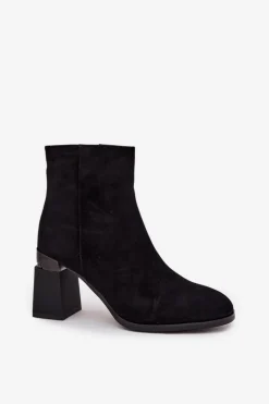 Botki Ocieplane|Botki Skórzane></noscript>D&A Botki Damskie Z Naturalnego Zamszu Na Słupku Ocieplane CR52-718 Czarne Czarny