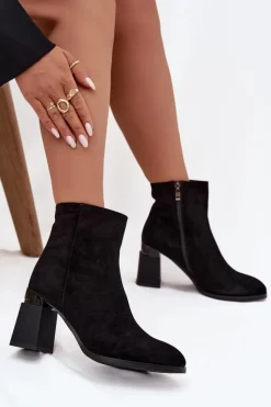 Botki Ocieplane|Botki Skórzane></noscript>D&A Botki Damskie Z Naturalnego Zamszu Na Słupku Ocieplane CR52-718 Czarne Czarny