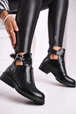 Sale Boto Botki Damskie Z Wycięciami Czarne Joan