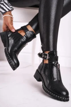 Sale Boto Botki Damskie Z Wycięciami Czarne Joan