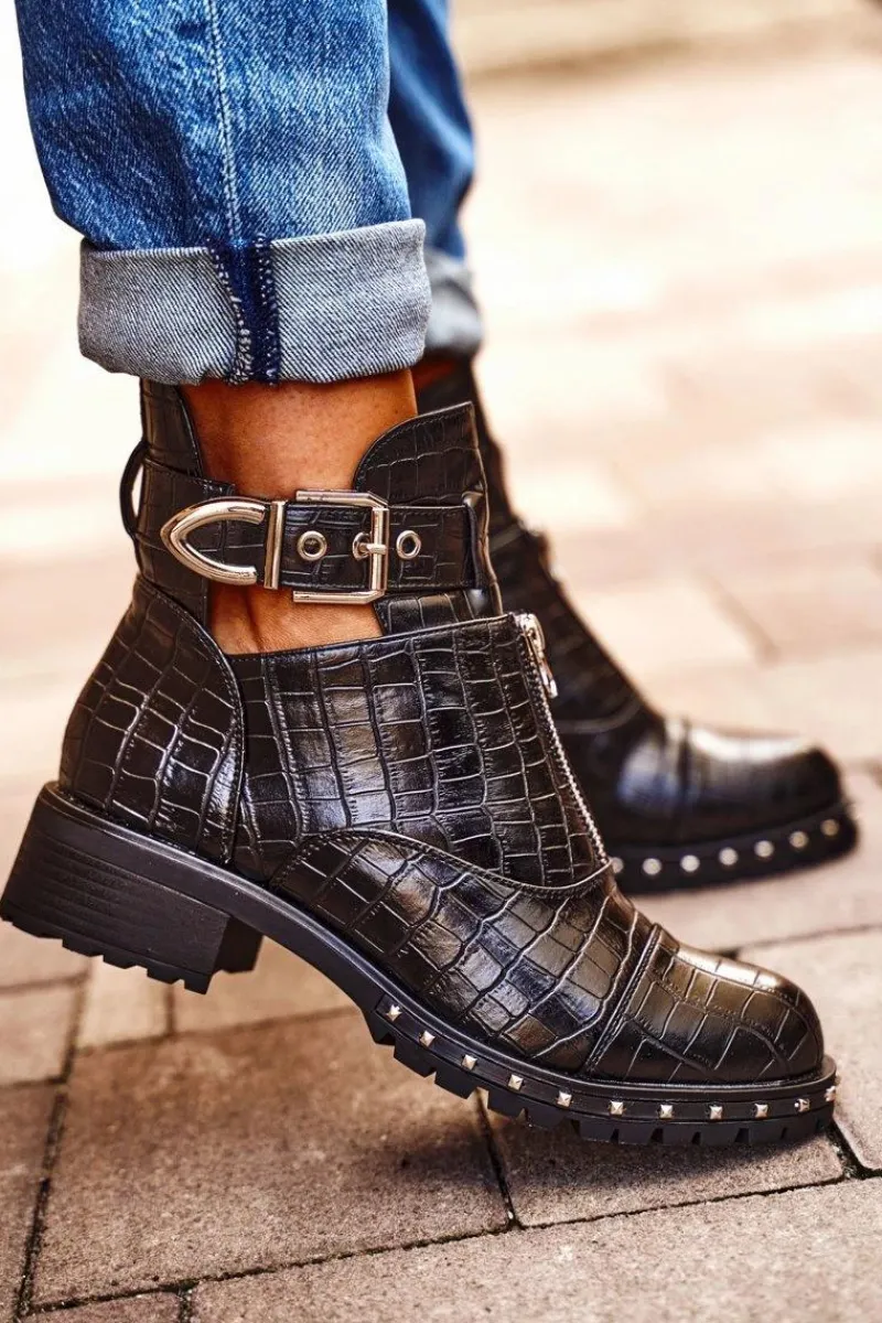 Botki Damskie Z Wycięciami Czarne Hampton Damskie Botki Wiosenne|Czarne Botki