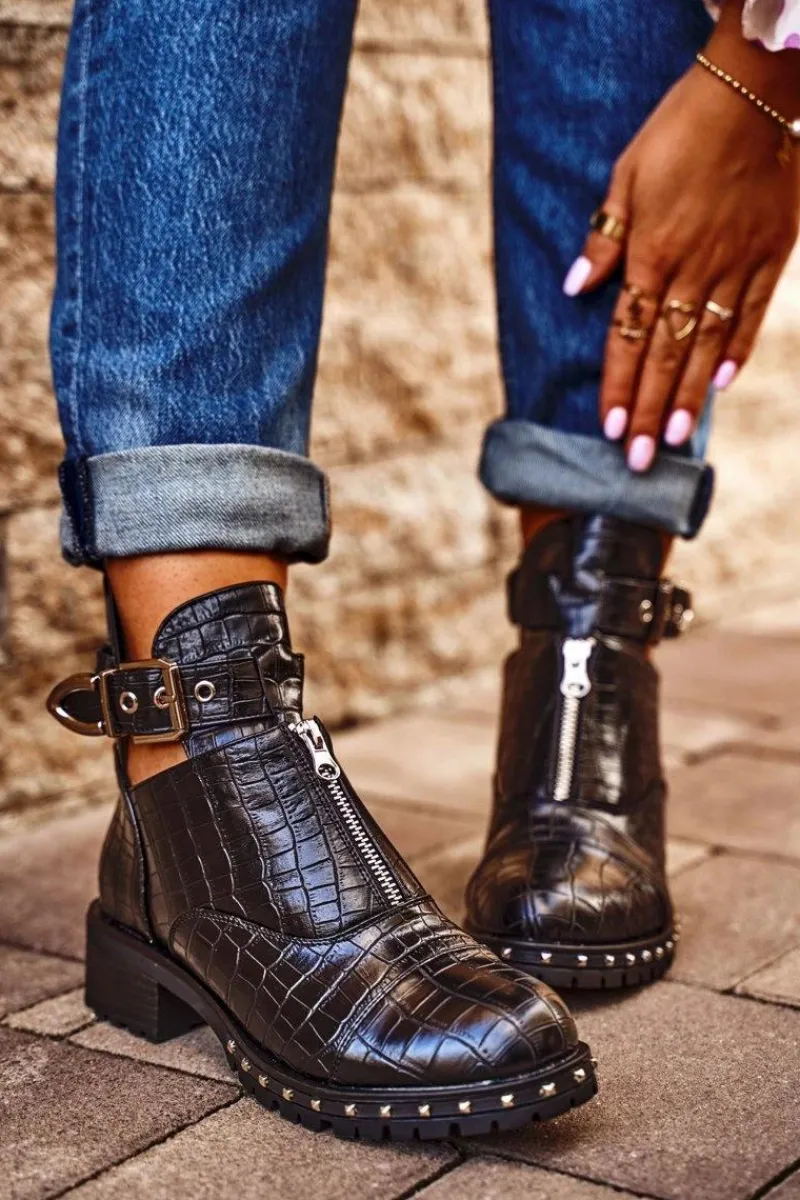 Botki Damskie Z Wycięciami Czarne Hampton Damskie Botki Wiosenne|Czarne Botki