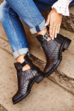 Botki Damskie Z Wycięciami Czarne Hampton Damskie Botki Wiosenne|Czarne Botki