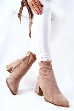 Sale Botki Damskie Zamszowe Beżowe Merducio Damskie Botki Na Słupku|Czarne Botki