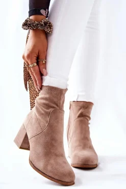 Sale Botki Damskie Zamszowe Beżowe Merducio Damskie Botki Na Słupku|Czarne Botki