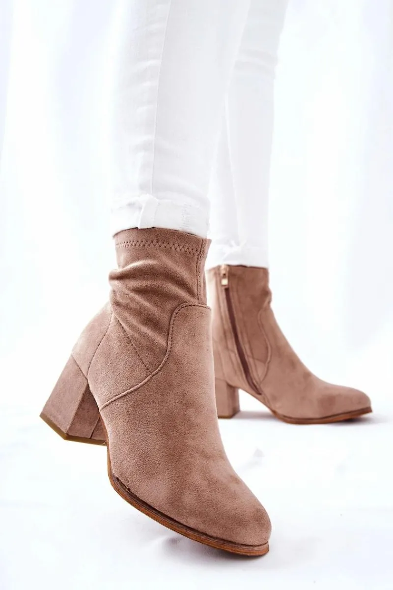 Sale Botki Damskie Zamszowe Beżowe Merducio Damskie Botki Na Słupku|Czarne Botki