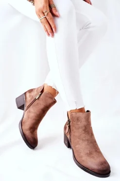 Czarne Botki|Botki Zimowe Damskie>Buty damskie Vinceza Botki Damskie Zamszowe Beżowe Bellarena