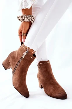 Discount Buty damskie Vinceza Botki Damskie Zamszowe Beżowe Brinlack