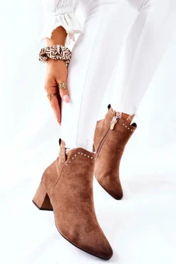 Discount Buty damskie Vinceza Botki Damskie Zamszowe Beżowe Brinlack