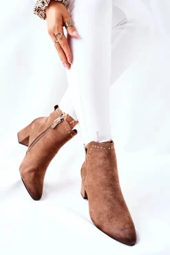 Discount Buty damskie Vinceza Botki Damskie Zamszowe Beżowe Brinlack