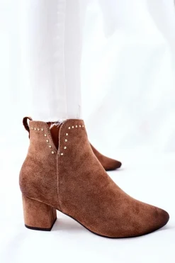 Discount Buty damskie Vinceza Botki Damskie Zamszowe Beżowe Brinlack