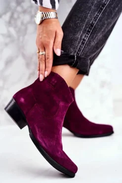 Sale Botki Damskie Zamszowe Fioletowe 04289-05 Damskie Botki Wiosenne|Botki Maciejka