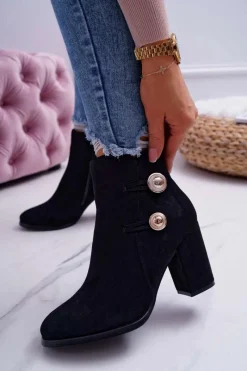 Discount Damskie buty S.Barski Botki Damskie Zamszowe na Słupku Czarne Barski 73-2