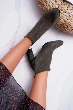 Online Botki Damskie Zamszowe Na Słupku Khaki Ferrous Damskie Botki Na Słupku|Brązowe I Beżowe Botki