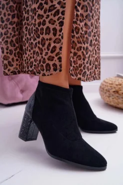 Sale Botki Damskie Zamszowe Na Słupku Czarne Ferrous Damskie Botki Na Słupku|Brązowe I Beżowe Botki