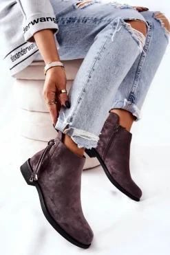 Czarne Botki|Botki Zimowe Damskie>Boto Botki Damskie Zamszowe Szare Numbero