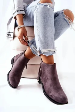 Czarne Botki|Botki Zimowe Damskie>Boto Botki Damskie Zamszowe Szare Numbero