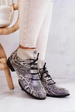 Outlet Maciejka Botki Damskie Zamszowe Trzewiki Wężowe 04744-03 Beżowe Beżowy