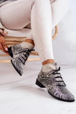 Outlet Maciejka Botki Damskie Zamszowe Trzewiki Wężowe 04744-03 Beżowe Beżowy