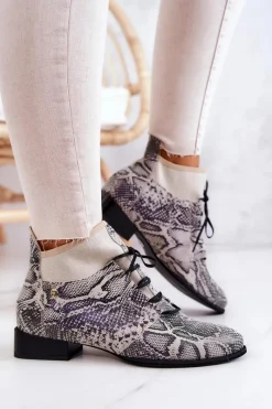 Outlet Maciejka Botki Damskie Zamszowe Trzewiki Wężowe 04744-03 Beżowe Beżowy