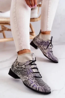 Outlet Maciejka Botki Damskie Zamszowe Trzewiki Wężowe 04744-03 Beżowe Beżowy