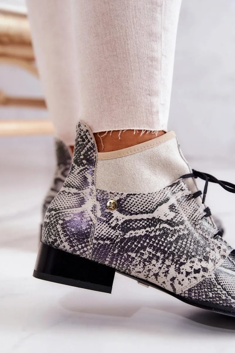 Outlet Maciejka Botki Damskie Zamszowe Trzewiki Wężowe 04744-03 Beżowe Beżowy