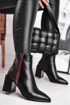 Online Damskie buty S.Barski Botki Damskie Zdobiony Słupek Czarne Lippi