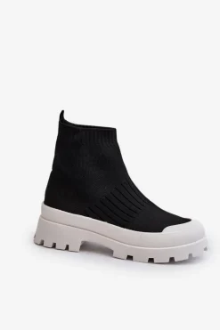 Botki Wiosenne|Botki Sznurowane>Boto Botki Damskie Ze Skarpetkową Cholewką Wsuwane Czarne Fiename