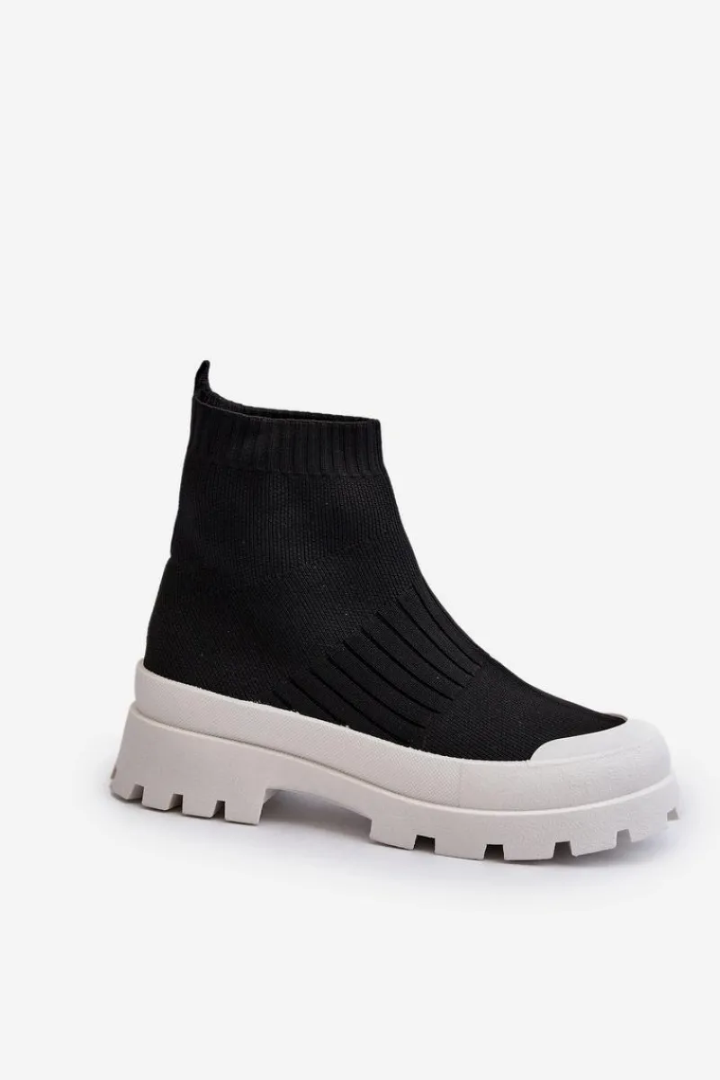 Botki Wiosenne|Botki Sznurowane>Boto Botki Damskie Ze Skarpetkową Cholewką Wsuwane Czarne Fiename