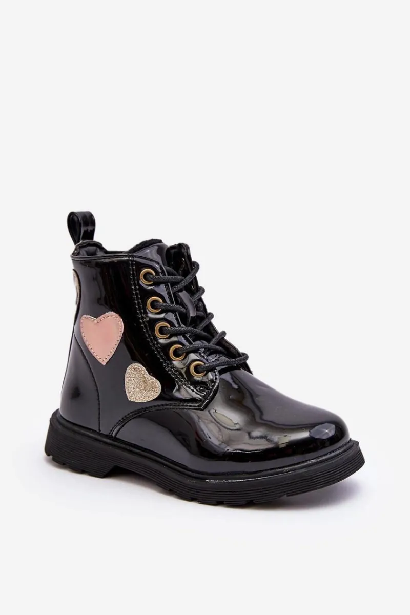 Evento Botki Dziecięce Lakierowane Z Ozdobami Czarne Adete