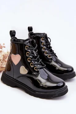 Evento Botki Dziecięce Lakierowane Z Ozdobami Czarne Adete