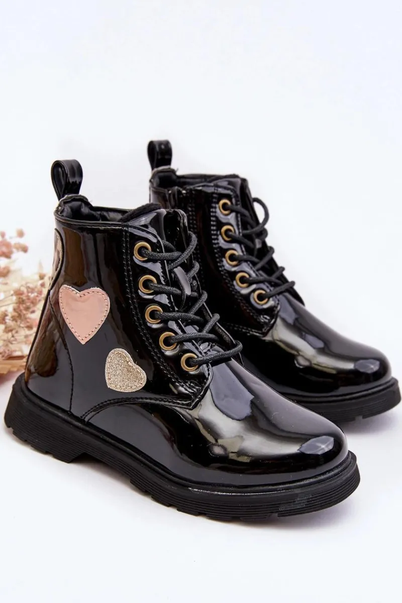 Evento Botki Dziecięce Lakierowane Z Ozdobami Czarne Adete