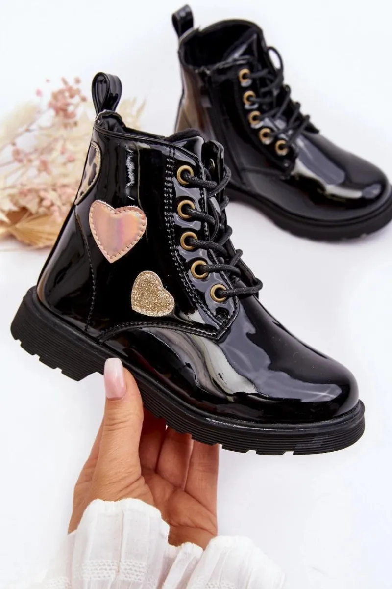 Evento Botki Dziecięce Lakierowane Z Ozdobami Czarne Adete