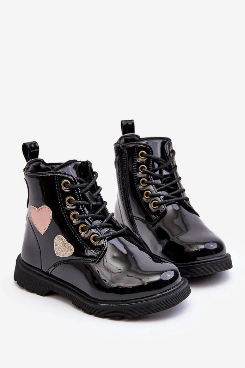 Evento Botki Dziecięce Lakierowane Z Ozdobami Czarne Adete