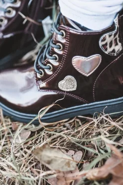 New Botki Dziecięce Lakierowane Z Ozdobami Bordowe Adete Dzieci Dziewczęce