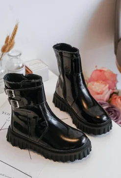 Discount Botki Dziecięce Lakierowane Z Klamrami Czarne Chloraia Dzieci Dziewczęce
