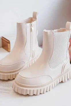 Hot Botki Dziecięce Na Suwak Ocieplane Beżowe Jolynn Dzieci Dziewczęce