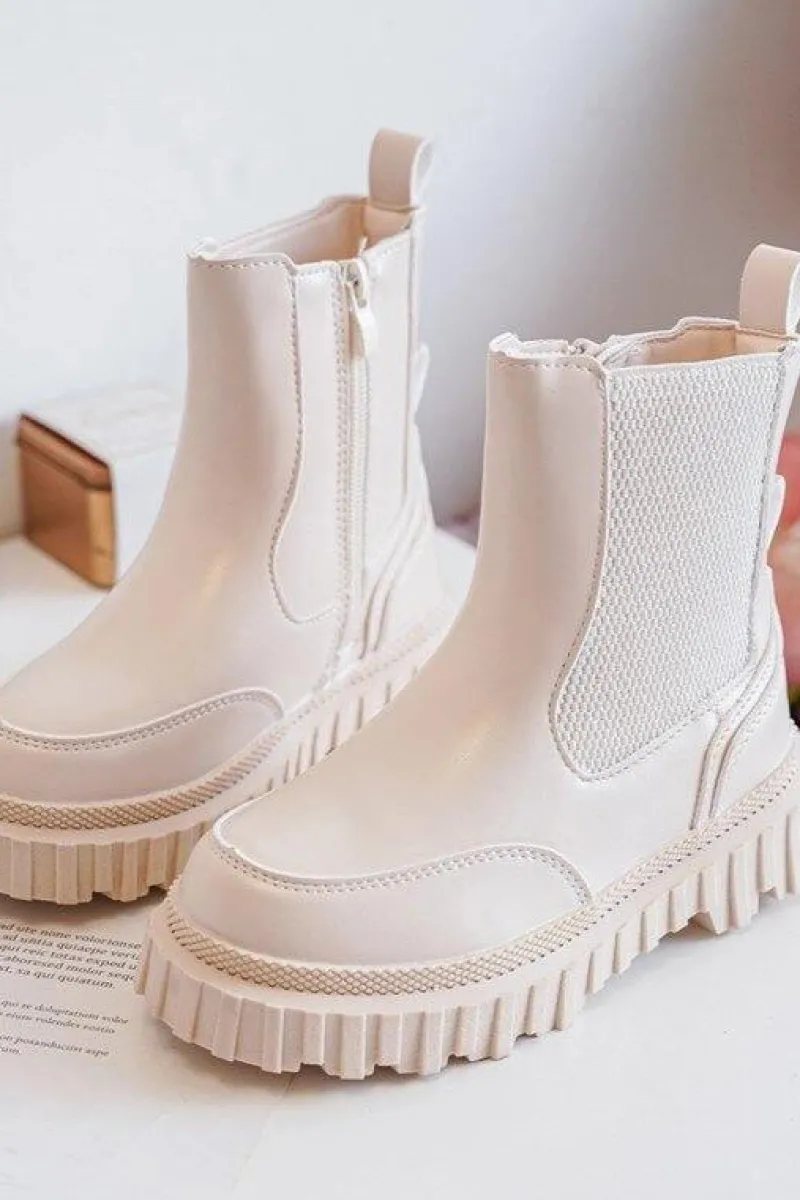 Hot Botki Dziecięce Na Suwak Ocieplane Beżowe Jolynn Dzieci Dziewczęce