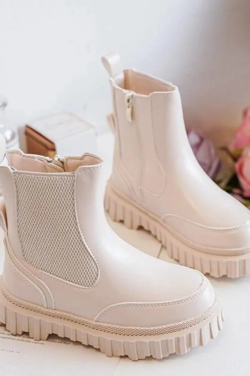 Hot Botki Dziecięce Na Suwak Ocieplane Beżowe Jolynn Dzieci Dziewczęce