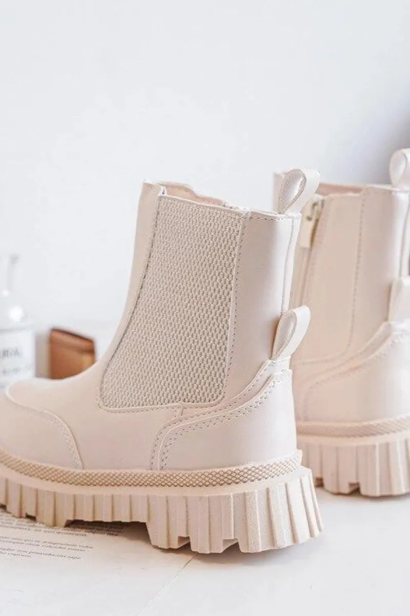 Hot Botki Dziecięce Na Suwak Ocieplane Beżowe Jolynn Dzieci Dziewczęce