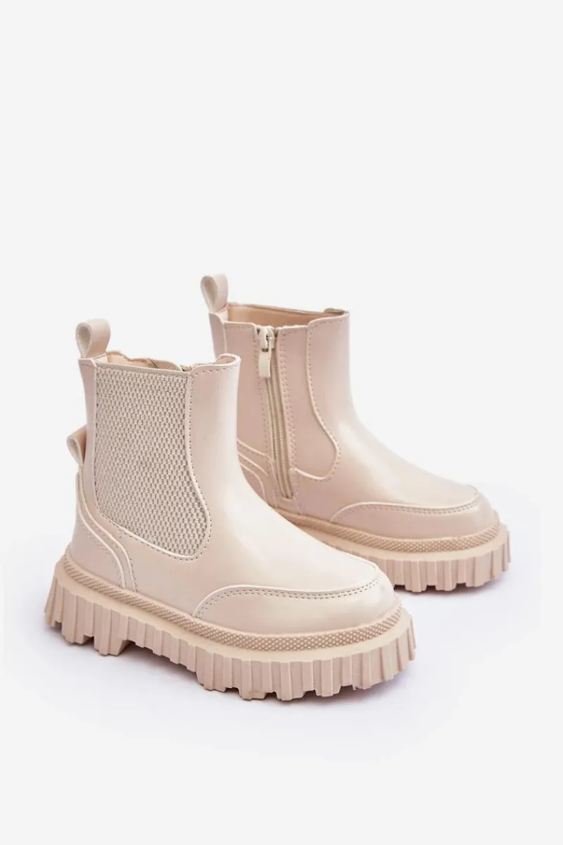 Hot Botki Dziecięce Na Suwak Ocieplane Beżowe Jolynn Dzieci Dziewczęce