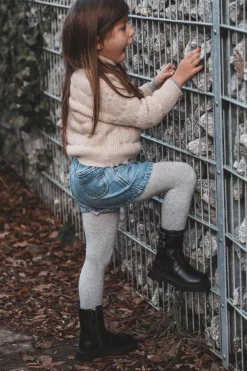 Clearance Boto Botki Dziecięce Skórzane Z Klamrami Czarne Chloraia