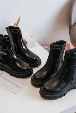 Clearance Boto Botki Dziecięce Skórzane Z Klamrami Czarne Chloraia