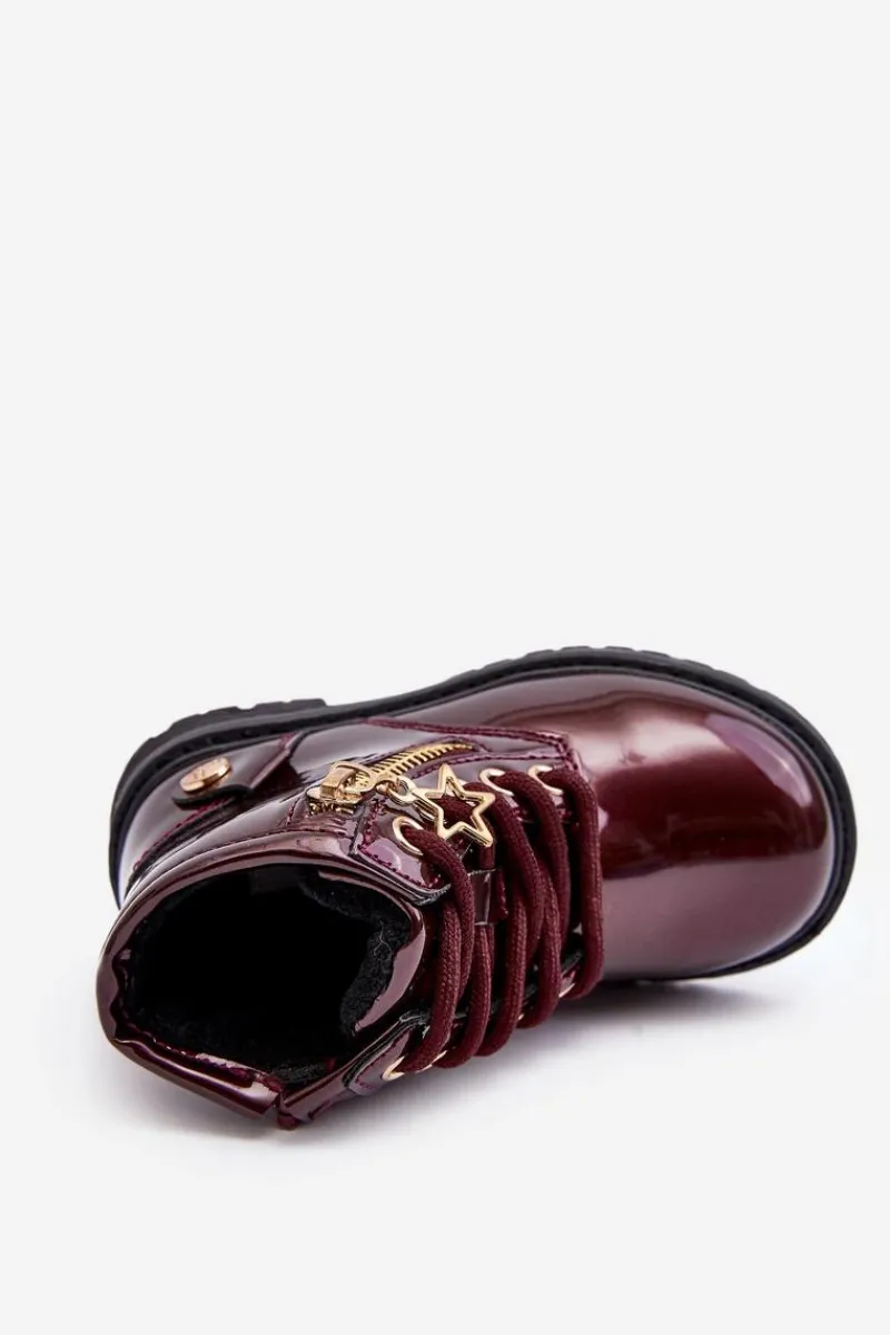 Dziewczęce>Evento Botki Dziewczęce Lakierowane Na Suwak Ocieplane Bordowe Felori