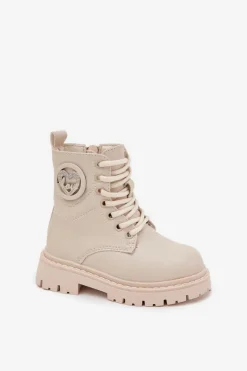 Hot Botki Dziewczęce Ocieplane Futerkiem Z Ozdobą LOVE Beżowe Rosaira Dzieci Dziewczęce