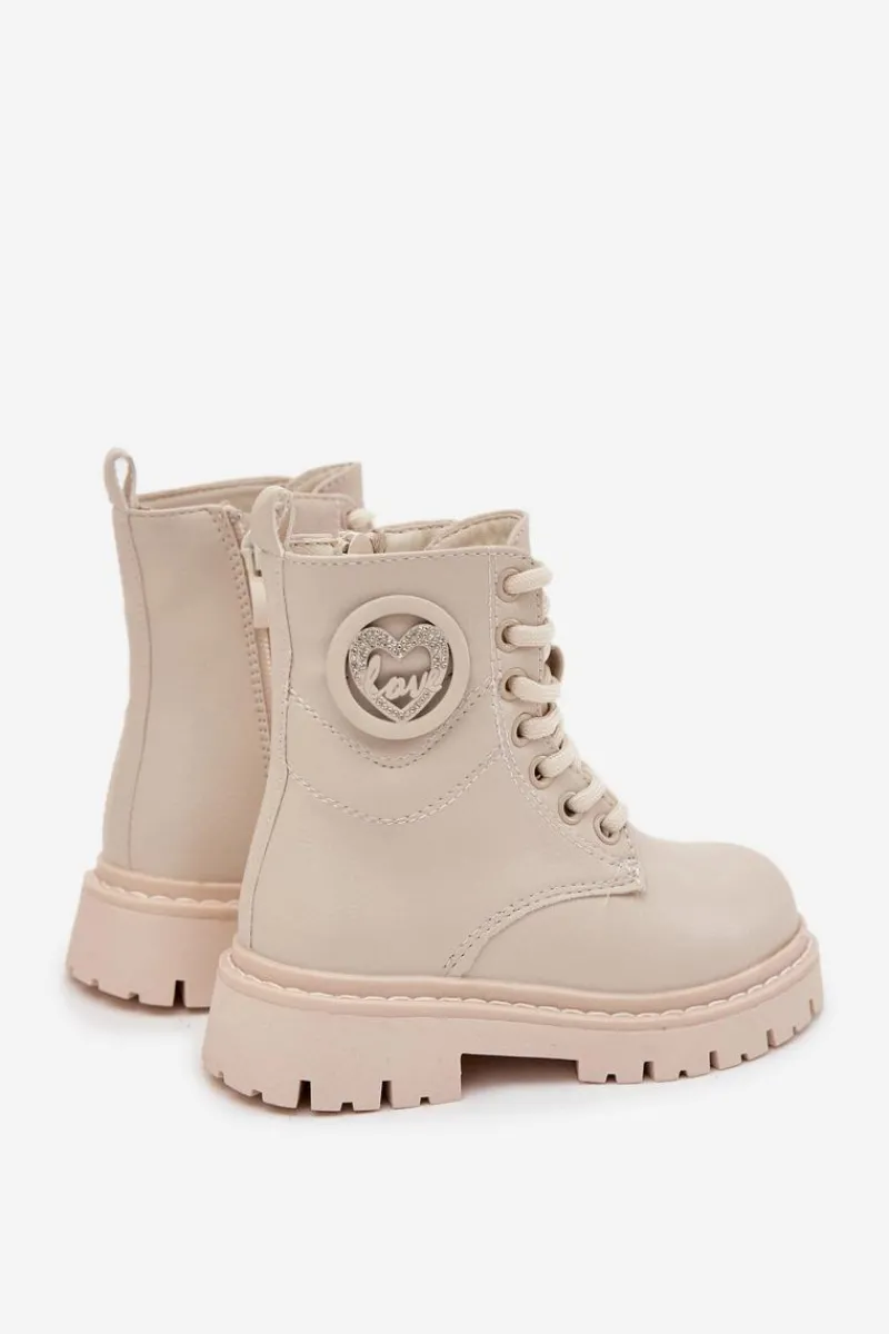 Hot Botki Dziewczęce Ocieplane Futerkiem Z Ozdobą LOVE Beżowe Rosaira Dzieci Dziewczęce
